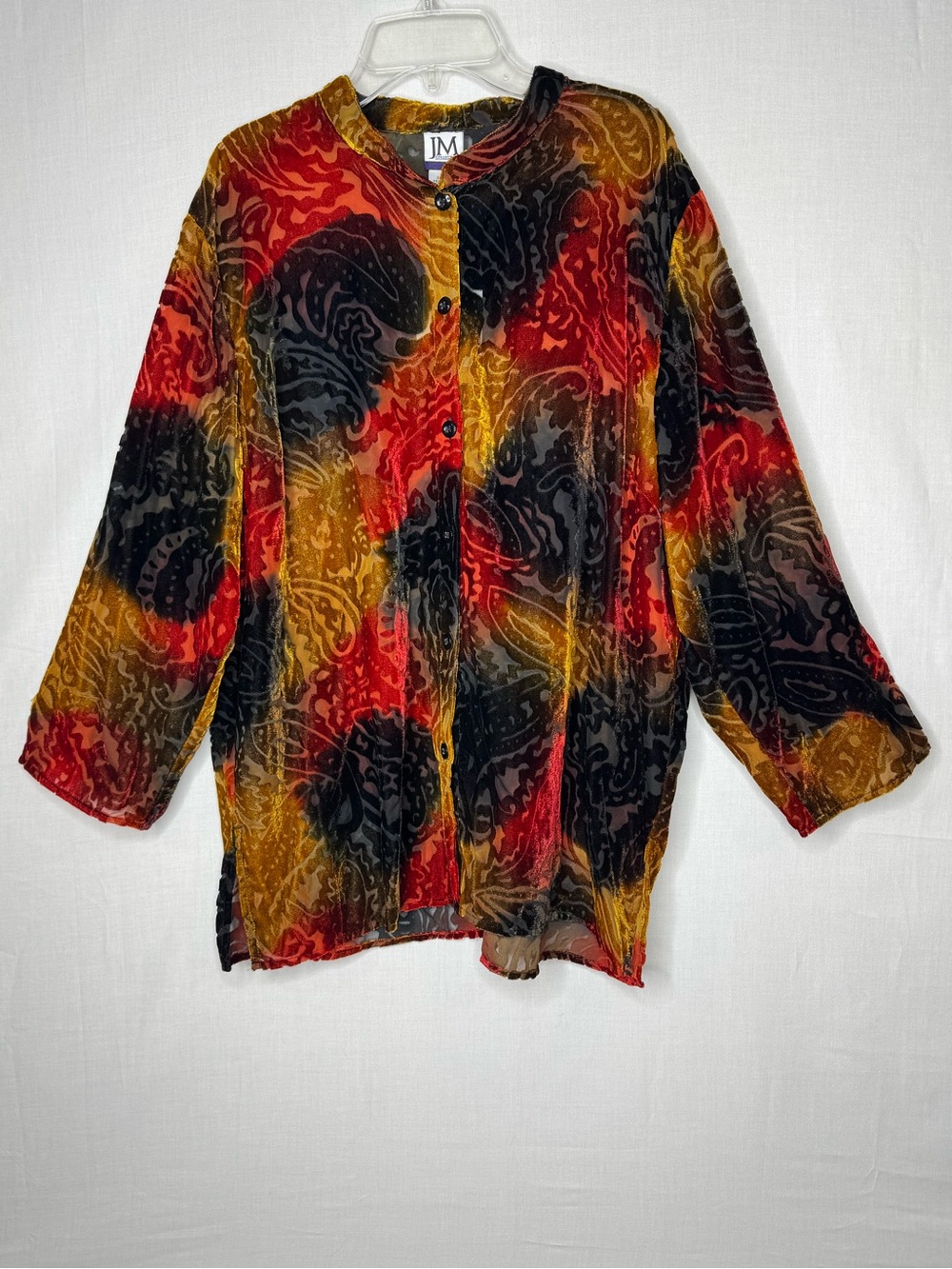 Womens Velvet Burnout Button Down Tunic Top Jewel Tone Sz L Whimsigoth Artsy